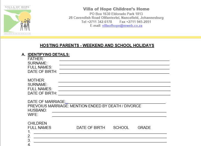 Snip pic of  Host parent form