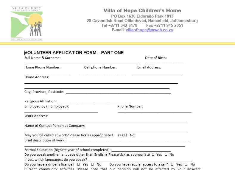 Snip pic of volunteer application form