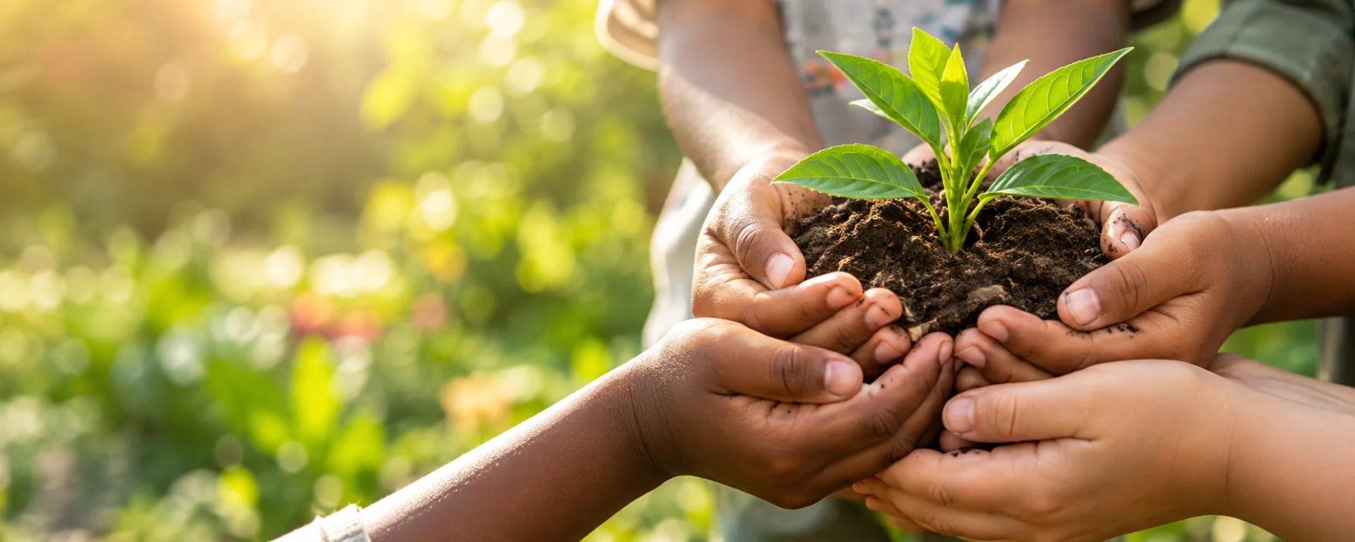 Children holding a plant